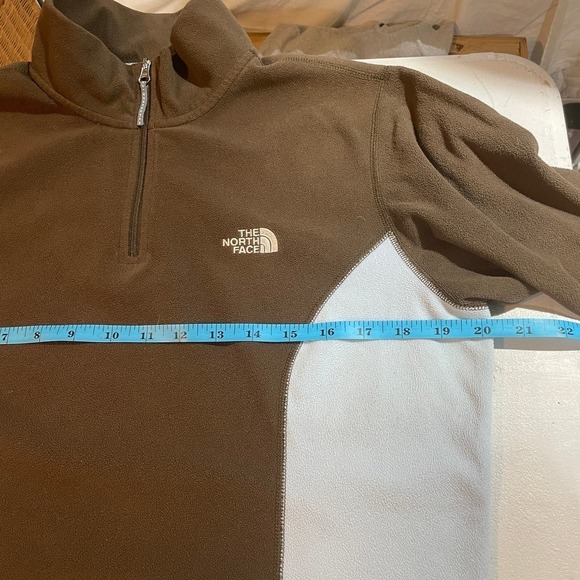 The North Face TKA 100 Fleece 1/4-Zip Pullover Brown/Blue UPF 50 - Women’s Large - Picture 2 of 13